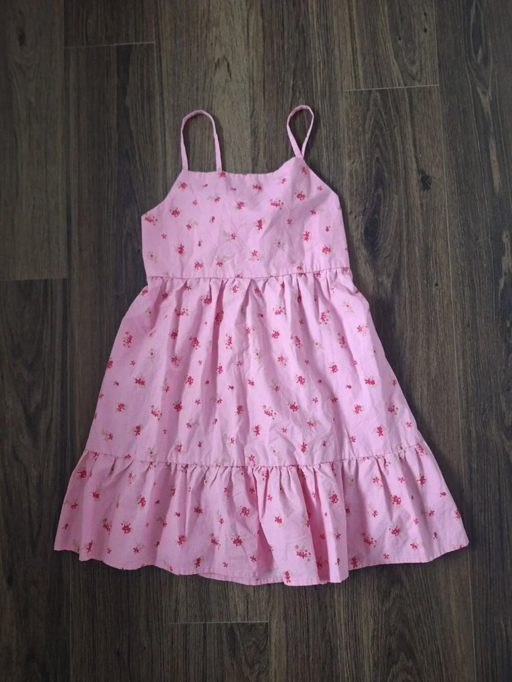 💙 Childrens Place Girls Pink Floral Bow Back Sundress Size 14 Tiered Cottagecor